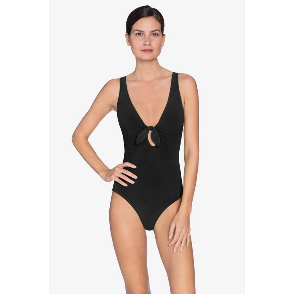 Robin Piccone Ava Knot Plunge One Piece Black